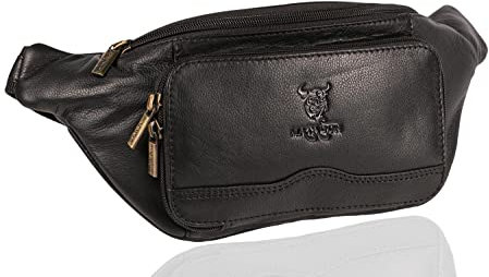MATADOR Bauchtasche Leder Herren Gürteltasche Männer XXL Hüfttasche Gürteltasche Festivaltasche Freizeittasche Wandertasche Urlaubstasche Schwarz