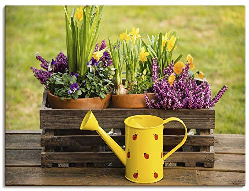 ARTLAND Wanddeko Leinwand Bilder Wandbild Garten Blumen Frühling Narzissen Stiefmütterchen Landhaus S8IP