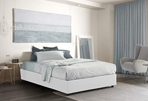 Letto Matrimoniale Elisa, Letto Contenitore con Rivestimento in Tessuto, 100% Made in Italy, Apertura Frontale, Adatto per Materasso Cm 160x190, Bianco