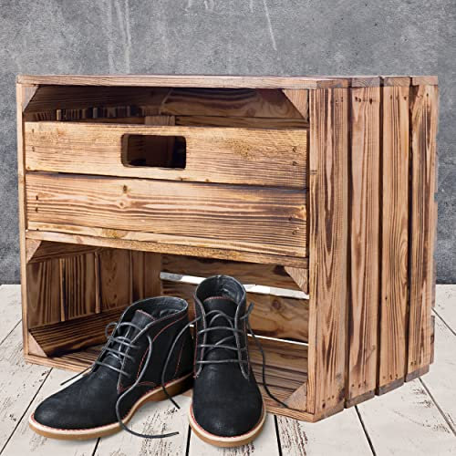 Kontorei Geflammte Kiste mit Schublade und Fach 50cm x 40cm x 30cm 1er Set Regal Holzkiste Obstkiste