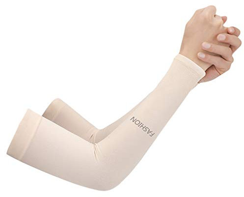 JK Home UV Protection Cooling Ice silk Arm Sleeves - UPF 50 Sun Sleeves for Men & Women for Running, Cycling, Fishing, Golf, Volleyball, Basketball, Baseball & Football Nude-Fingerless