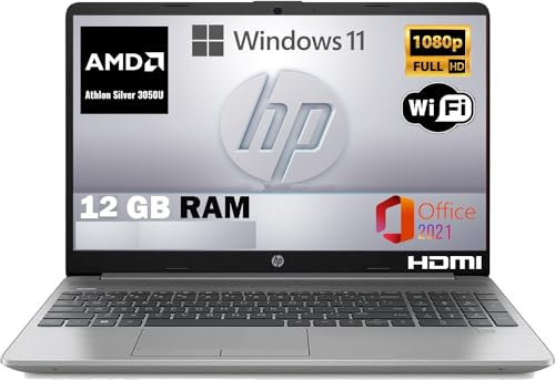 HP 255 G9 | Pc portatile notebook | Ram 12 GB ddr4 | SSD 256 GB | Amd 3050U | Silver | Display 15.6 | FHD | BT | WiFi | Windows 11 Pro | Office Pro | Computer portatile Pronto all'uso