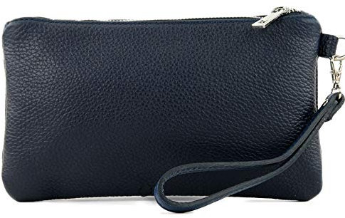 modamoda de T193 Damen Leder Clutch Handgelenktasche Kosmetiktasche Klein handmade in Italy, Farbe:Dunkelblau