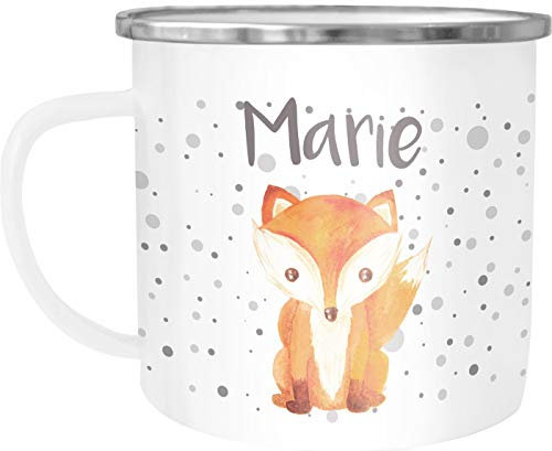 SpecialMe® Emaille-Tasse mit Namen Fuchs Motiv Emaille-Becher personalisierte Geschenke Frauen Mädchen Namensaufdruck weiß-metall Emailletasse