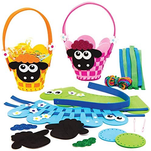 Baker Ross Flauschiges Schaf Korbflechten Bastelsets für Kinder (4 Stück) Kreativsets zum Basteln und Dekorieren zur Frühlingszeit AT467, Blau,Rosa