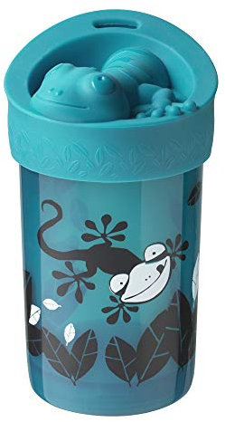 Tommee Tippee No-Knock Cup with Fun Removeable Lid, 300ml, 18 Months, Blue