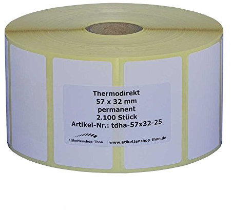 Thermo Etiketten auf Rolle - 57 x 32 - mm - 2.100 Stück - Hülse 25 mm - permanent haftend - BPA free