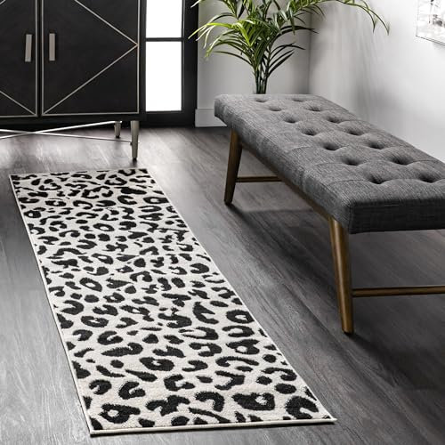 nuLOOM Annette Moderner Läufer mit Leopardenmuster, 60 x 180 cm, Dunkelgrau