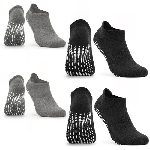 Occulto Damen & Herren Yoga Socken 2-4er Pack (Modell: Mady) 4 Paare | Schwarz-Grau 43-46