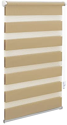 OBdeco Doppelrollo Duo Rollo Klemmfix ohne Bohren B65cm x H220cm(Stoffbreite 61 cm) Sand für Fenster lichtdurchlässig und verdunkelnd
