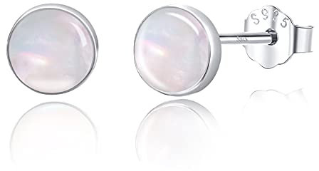 Silber Ohrringe 925 Sterling Runde Ohrstecker Perlmutt für Damen - Schmuck Geschenke für Mädchen und Kinder