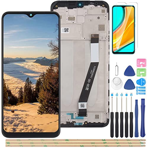 YHX-OU 6,53'' LCD para Xiaomi Redmi 9 Digitalizador Pantalla Táctil de Reemplazo con Herramienta de Instalación (Negro + Marco)