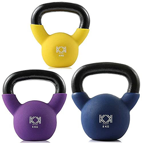 KK Kettlebells Cast Iron Neoprene Coated Weights Lifting Strength Training Home Gym Exercise (Set- 4, 6, 8kg)
