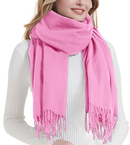 Landisun Schal für Damen, Winter, Pashmina, Schal, Wraps, Winter, Kaschmir, Hochzeit, warm, Weihnachten, Pink