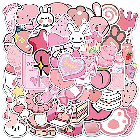 Affoto 50PCS Kawaii Girls Pink Stickers,Gift for Children Teens Adults Kids,Waterproof Cute Cartoon Stickers Scrapbook Water Bottle, Vsco Laptop Skateboard Journal Wall Car Bicycle