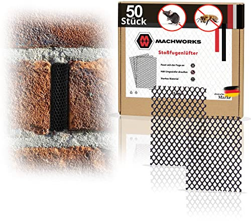 MACHWORKS® Fugenlüfter [50 Stück] - Wespen und Mäuseschutz | Fugengitter zur Kinderleichten Nachrüstung durch Easy Fit System | Geeignet für Klinker und Stoßfugen bis 80mm Höhe