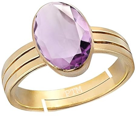 PTM 5.25ct Gold Plated Natural Amethyst/Kathela 5.25 Ratti or 5 Carat Certified Astrological Gemstone Adjustable Ring FBA2525, adjustable, Gold, Silver, Zinc, Copper and Gold Plated Iron, Amethyst