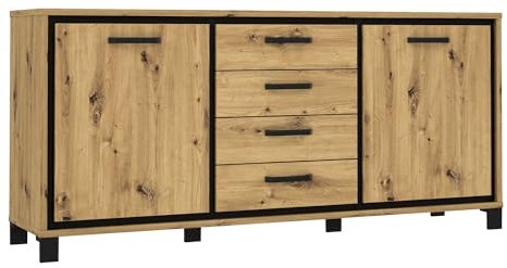 Forte TRONDHEIM Sideboard mit 4 Schubladen und 2 Türen, Holzwerkstoff, Artisan Eiche/Schwarz Eiche, B x H x T: 178,4 x 81,3 x 41,5 cm