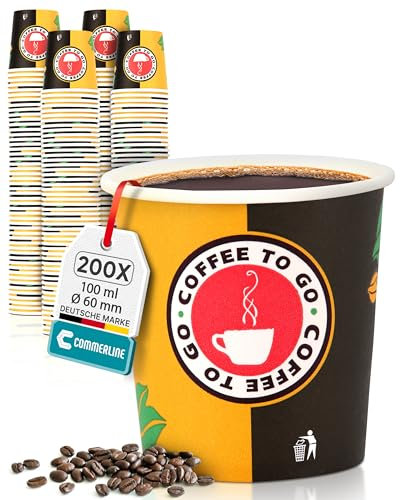 Commerline 200 Stück 4oz/100ml Kaffeebecher to go | Pappbecher Cups Coffee to Go Becher | Kaffee to+go Papierbecher Hartpapier Einwegbecher | Einweg Becher für Kafee/Tee