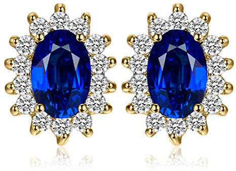 JewelryPalace Prinzessin Diana Kate Middleton 1.5ct Erstellt Saphir Ohrstecker Silber 925 Damen, Blauer Schmuck Set, Ohrringe Silber Edelstein Mädchen, Ohrstecker Silber mit Stein Frauen Vergoldet