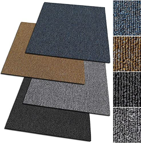 Moscow Design Carpet Tiles 50 x 50 cm Loose Lay (1 m²) Commerical Carpet Floor Tiles, Carpet Floor Cover Loop Pile Antistatic Bitumen Back (Brown, 4 Tiles)