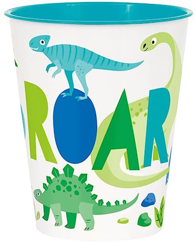 Unique 75807 Lot de 4 gobelets réutilisables en plastique Motif dinosaure Bleu/vert 295 ml