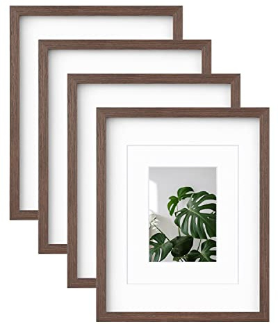 EGOFINE 14x11 Picture Frame,100% Solid Wood Frames with 10x8 Mat,14x11 Photo Frames with Plexiglass,35.6x27.9cm Poster Frame for Tabletop and Wall Mounting,Rustic Brown,4 Pack