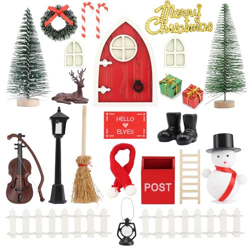 Roselee Wichteltür Set 77 Stück Wichteltür Zubehör Weihnachten Wichtel Zubehör Baustelle Set inkl. Backset,Weihnachtswichtel, Magisches Tür Briefumschläge, für Advent Weihnachtsdeko DIY