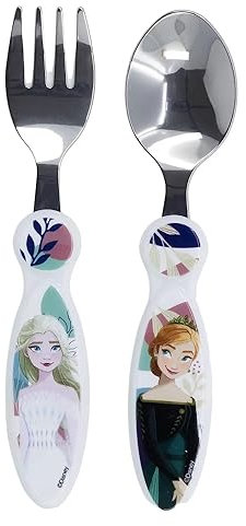 Set posate in acciaio inossidabile atossico Frozen Disney 2 pezzi cucchiaio e forchetta per bambini