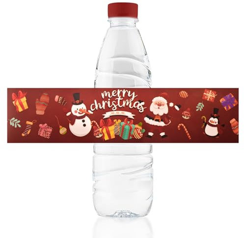 URROMA Frohe Weihnachten Wasserflaschen-Etiketten, 48 Stück, roter Schneemann, Weihnachtsverpackungen, Aufkleber, Weihnachtsetiketten für Party, Weihnachten, Trinkwasserflaschen-Etikett