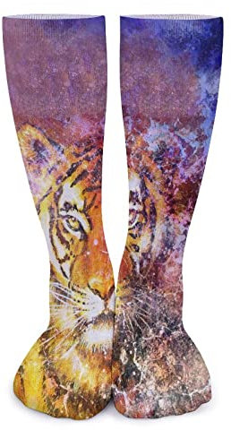 FWJZDSP Tiger im Weltraum Damen-Over-the-Calf-hohe dicke Socken Cosplay-Strümpfe Sport-Beinstulpen