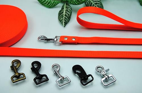 Leine Nylon Neon-Orange 25mm x 5m Schleppleine Fährtenleine (Karabiner: Schwedenhaken (Schwarz), ohne Schlaufe)