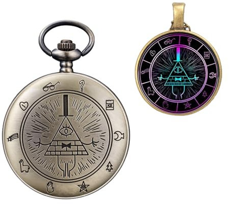 BOSHIYA Vintage Quarz Taschenuhren für Männer Frauen Gravity Falls Bill Cipher Taschenuhr mit Kette Weihnachten Graduierung Geburtstag Geschenke