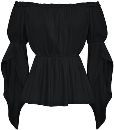 SCARLET DARKNESS Ladies Tops Long Sleeve Renaissance Fairy Blouse Summer Ruffle Off The Shoulder Black Going Out Tops for Women UK M
