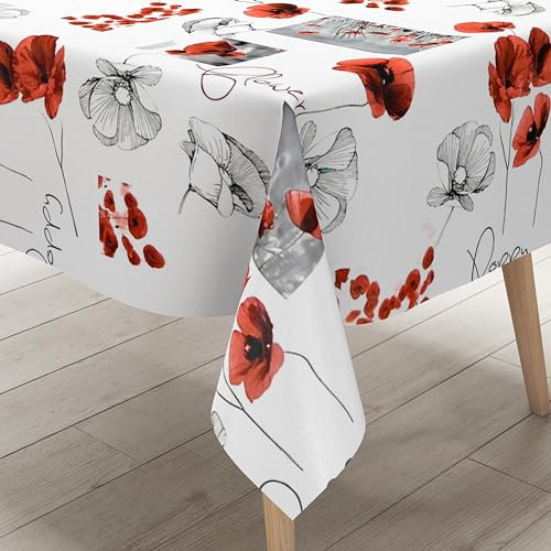 KEVKUS Wachstuch Tischdecke DR40 Mohn Poppy Blüten wählbar in eckig, rund und oval - Größe eckig 100x140cm Schnittkante