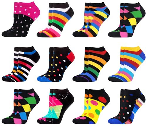 WeciBor Damen Lustige Bunte Sneaker Kurze Socken, 12 Paar Mehrfarbig Geometrisch, Größe 39-42
