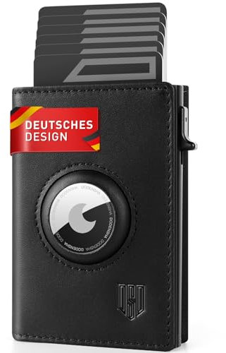 DODENSHA® AirTag* Wallet mit RFID Schut I Geldbörse Herren mit Münzfach I Smart Airtag Klein für 10+ Karten I Geldbeutel Herren Kartenetui I Slim Wallet for Men IXM-Schwarz