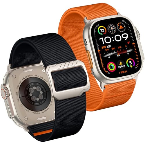 Mastten 2 Stück Elastisch Nylon Armbänder Kompatibel mit Apple Watch Ultra/Ultra 2 Armband 49mm 46mm 45mm 44mm 42mm Herren, 28mm Verstellbare Sport Loop für iWatch Ultra Series 10 9 8 7 6 SE 5 4 3 2 1