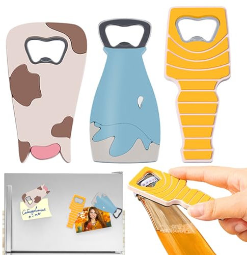 Zliger 3 Pièces Ouvre-Bouteilles, Décapsuleur Biere Magnétique Ouvre-Bouteilles en Acier Inoxydable Autocollant de Frigo Cartoon Ouvre-Bouteille Cadeaux pour Campeurs