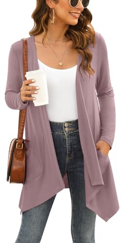 Wiwclo Mauve Cardigan Sweaters for Women Plus Size Lightweight Cardigan Sweaters Coat Long Sleeve Open Front Drape Duster with Pockets 2025,XL