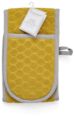 Cooksmart Honeycomb Double Oven Gloves Heat Resistant | British Designed, Cotton Fabric, Quilted Padding, Secure Grip, Home Baking, Cooking & Roasting, Comfortable Fit