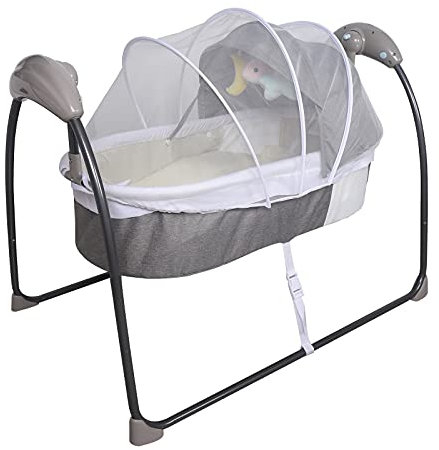 CHFUNE Elektrische Babywippe mit Plüschtier-Anhänger 100-240V - für weniger als 14 Monate Max. 9kg Komfortables Wiegen für Ihr Kleines (Grau)