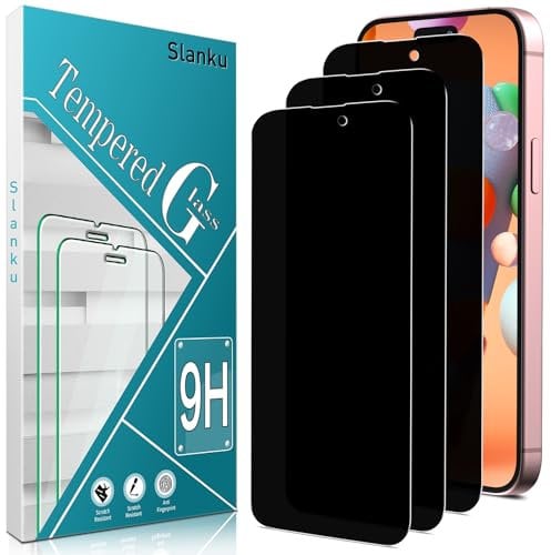 Slanku 3 Piezas Privacidad Protector de Pantalla para iPhone 15, iPhone 15 Pro, Antiespía, Sin Arañazos, Dureza 9H, Sin Burbujas