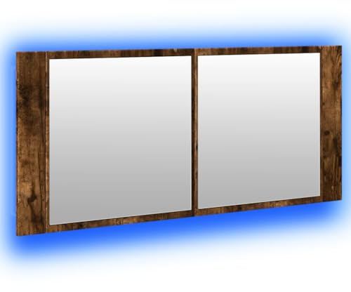 vidaXL LED Spiegelschrank, Badezimmerschrank mit Stauraum LED-Beleuchtung, Badschrank mit Spiegel, Badspiegel, Modern, Räuchereiche Holzwerkstoff