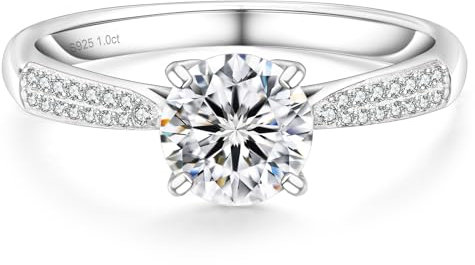 KRKC&CO Verlobungsring Damen Moissanite Ringe, 1 Karat Diamant Solitärring, VVS1 D Farbe, 925 Silber Weißgold Trauring Eheringe, Verlobung Verlöbnis Hochzeit Jubiläum Geschenk für Frauen, 52 (16,5)
