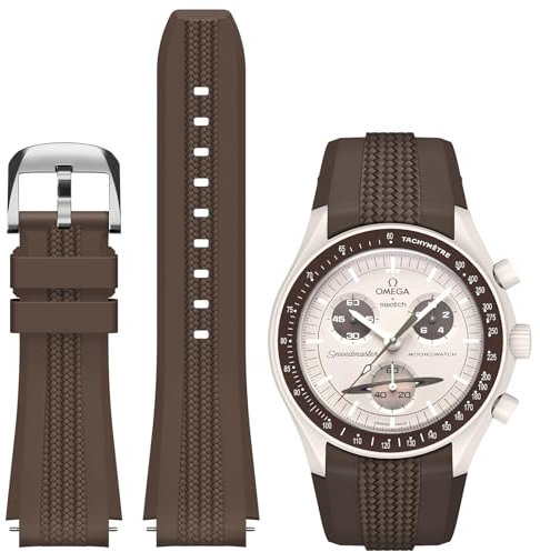 REBANDACE Moonswatch-Uhrenarmband, keine Lücken, Silikonband für Omega X Swatch Speedmaster Moonswatch, 20 mm, weiches, gebogenes Ersatzarmband für Swatch Omega, Herren und Damen, Braun
