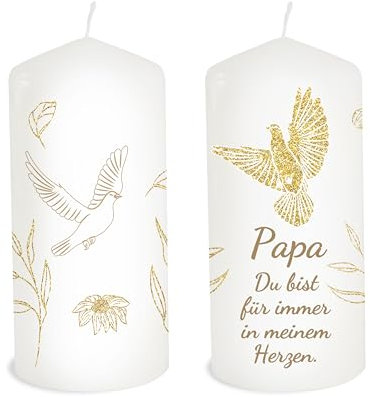 Kerze Gedenkkerze als Tischdeko für die Trauerfeier und zur Beerdigung. Tischdekoration Gedenkkerze als Geschenk. Liebevolle Kerze Taube Blumen Brenndauer: 35 Stunden, Ø6,8 x Höhe 15 cm