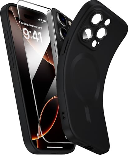 X-level für iPhone 15 Pro Hülle, Kompatibel mit MagSafe, 1 Handyhülle iPhone 15 Pro Case und 1 Schutzfolie, Kameraschutz Vollständiger, Stoßfest Dünn Weiche Kratzfest Matt Schutzhülle, Schwarz