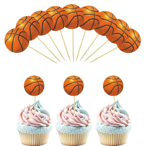 Bliceon 24er Set Basketball Cupcake Topper – Sportliche Kuchen Dekoration für Basketball Partys, Geburtstagsfeiern & Sportler-Events, für Sport-Themen und Events