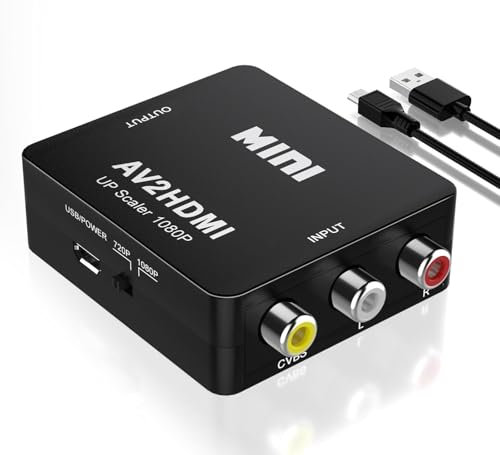 Qeelin RCA to HDMI Converter, 1080P RCA Composite CVBS AV to HDMI Video Audio Converter Adapter, AV to HDMI Converter, Support PAL/NTSC3.58/ NTSC4.43/SECAM,PAL/M,PAL/N. with USB Power Cable